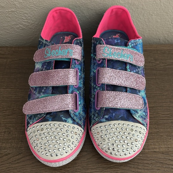 Girls’ Skechers Chit Chat Dazzle Days Blue/Multi Sparkle Sneakers, Size 4 - Picture 3 of 8